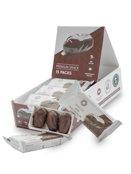 Dark Chocolate Covered Dates with Almonds - Snack Pack