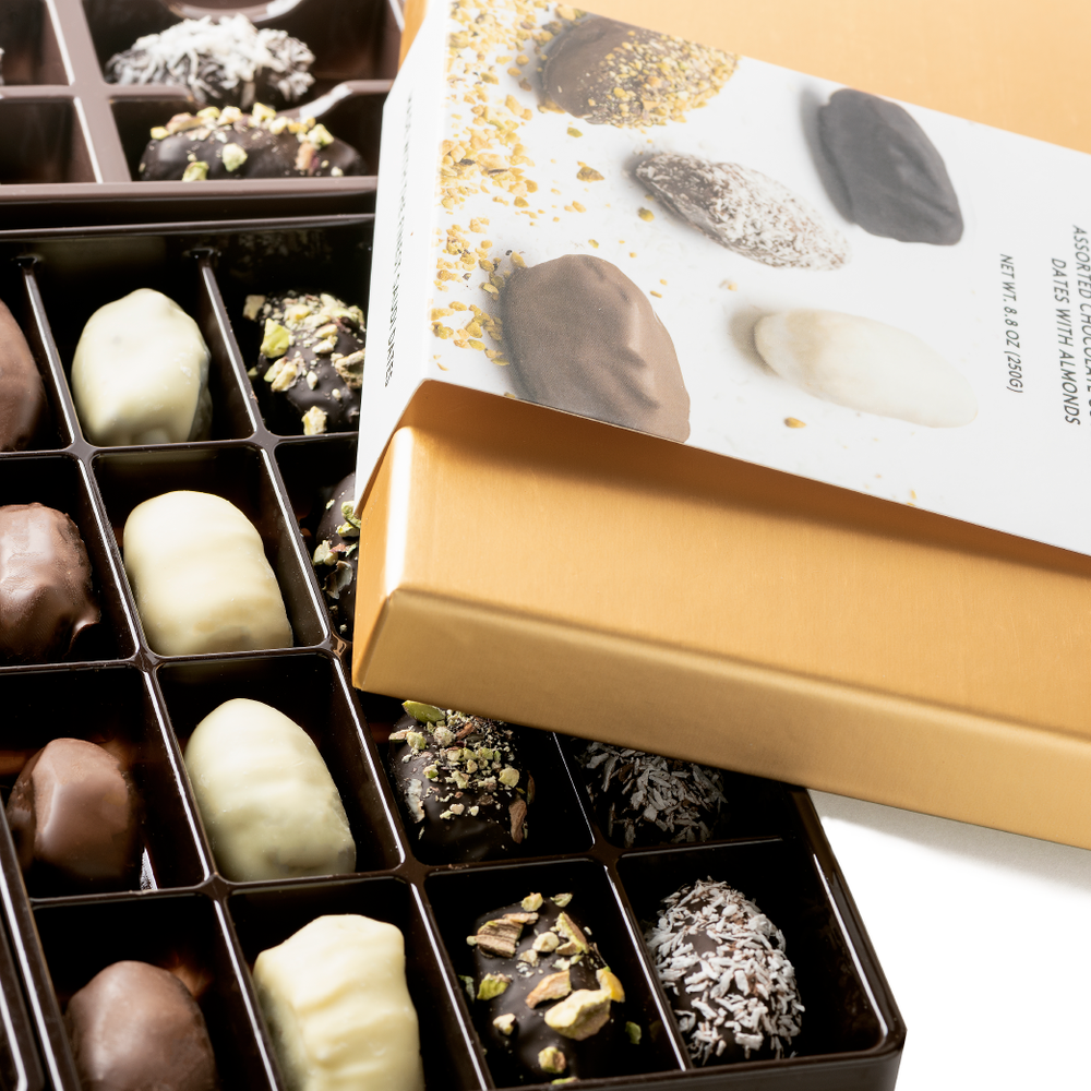 Assorted chocolate covered dates with almond (Gift Pack)